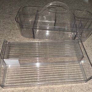 Bundle of two: Unbranded Clear Acrylic Organizers - caddy and tiered shelf